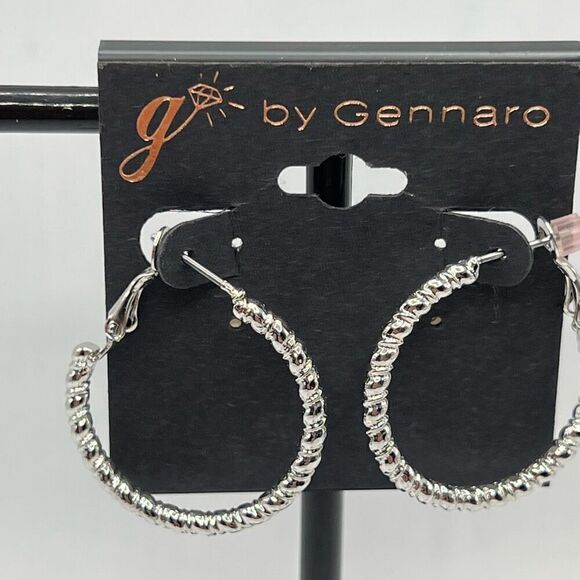 G by Gennaro Earrings Silver Hoops - Picture 3 of 7